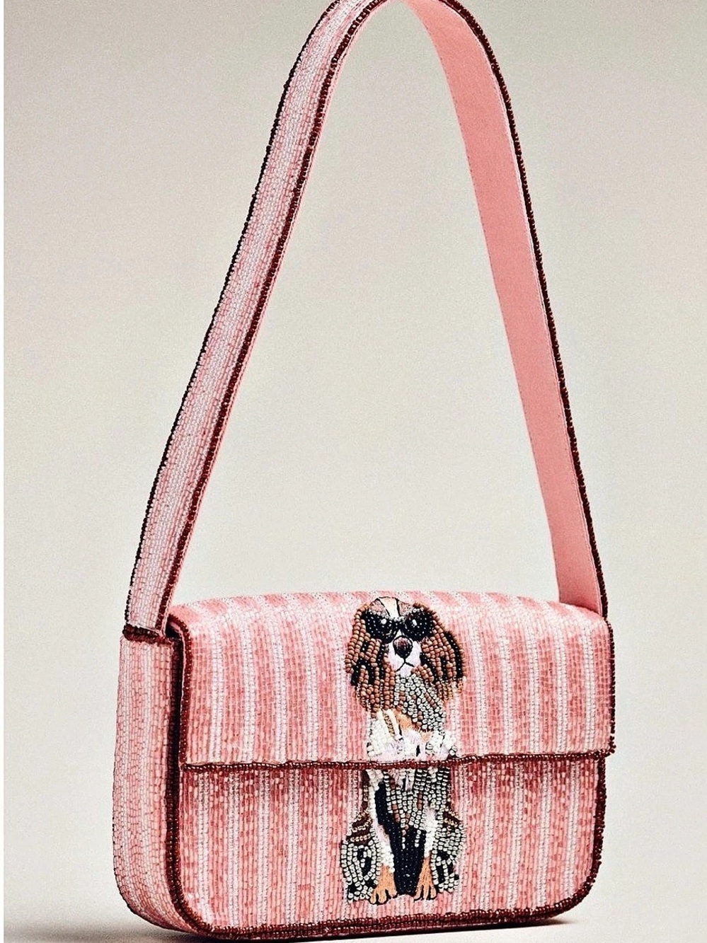 Anthropologie Fiona Beaded Bag: Animal Edition (Cocker Spaniel) ) Pink Beaded